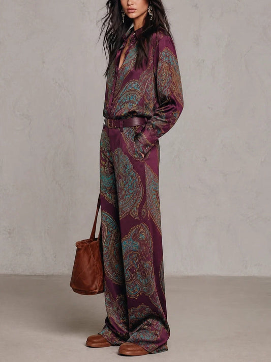 BEATRICE | CONJUNTO VINTAGE CON ESTAMPADO PAISLEY Y CINTURA MARCADA