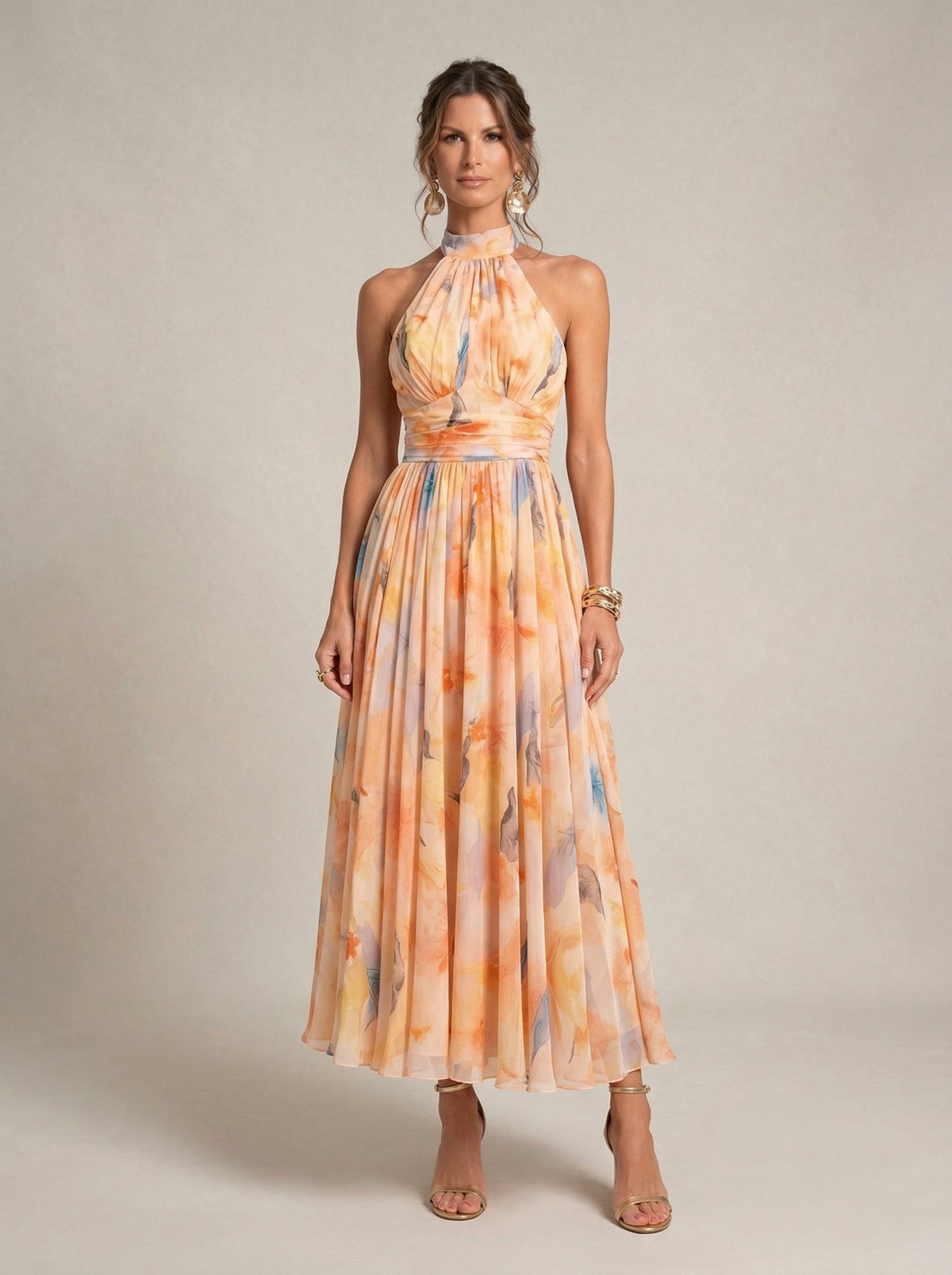ESTHER | VESTIDO DE CUELLO HALTER CON ESTAMPADO DE ACUARELA