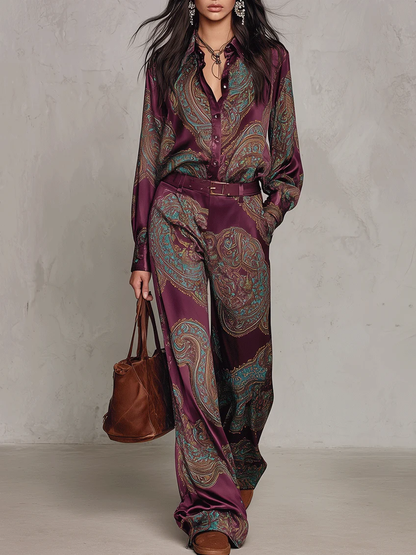 BEATRICE | CONJUNTO VINTAGE CON ESTAMPADO PAISLEY Y CINTURA MARCADA