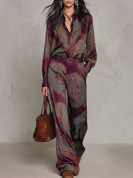 BEATRICE | CONJUNTO VINTAGE CON ESTAMPADO PAISLEY Y CINTURA MARCADA