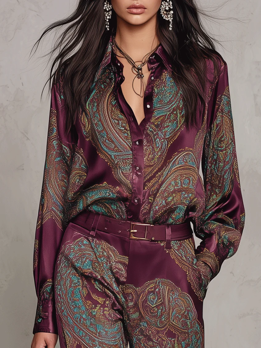 BEATRICE | CONJUNTO VINTAGE CON ESTAMPADO PAISLEY Y CINTURA MARCADA
