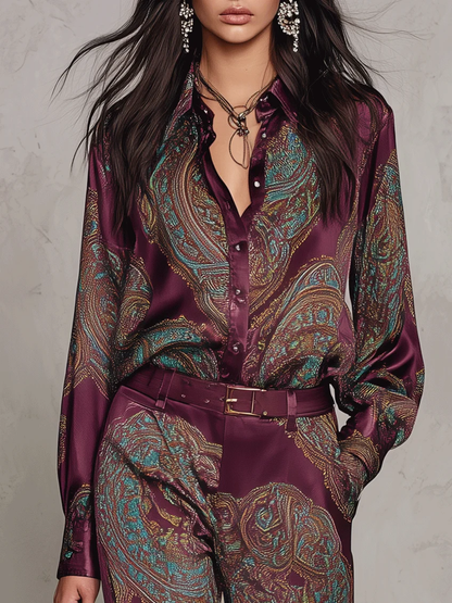 BEATRICE | CONJUNTO VINTAGE CON ESTAMPADO PAISLEY Y CINTURA MARCADA
